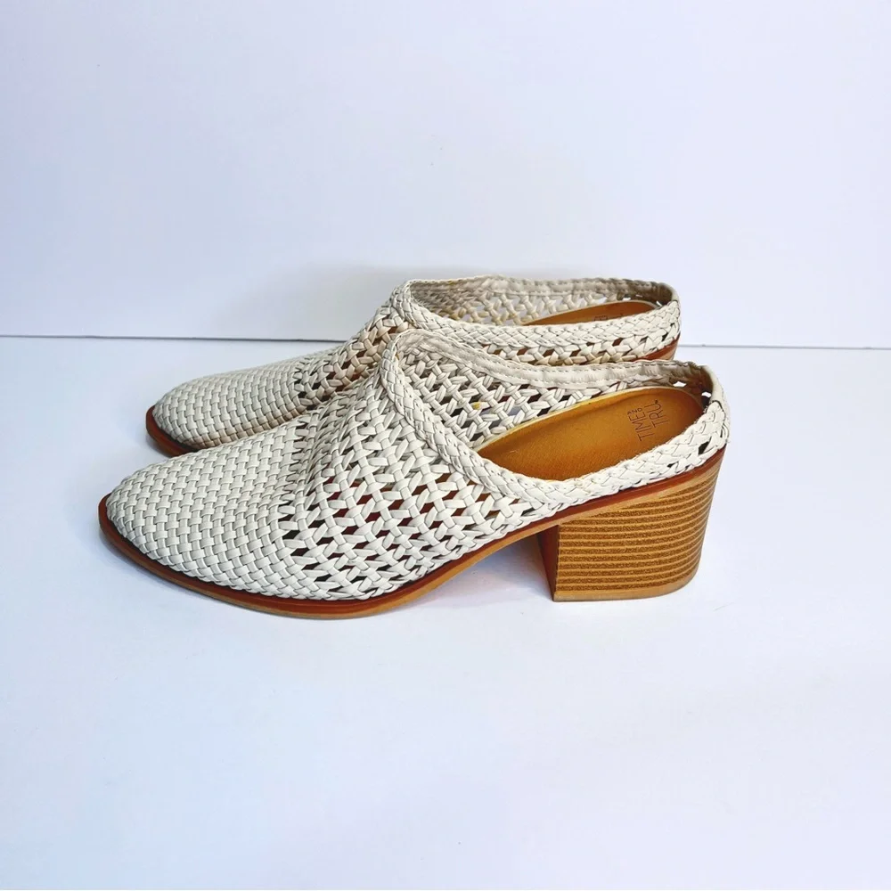 Cream Woven Block Heel Western Mule Women's 9 Casual Slip On - Picture 3 of 8